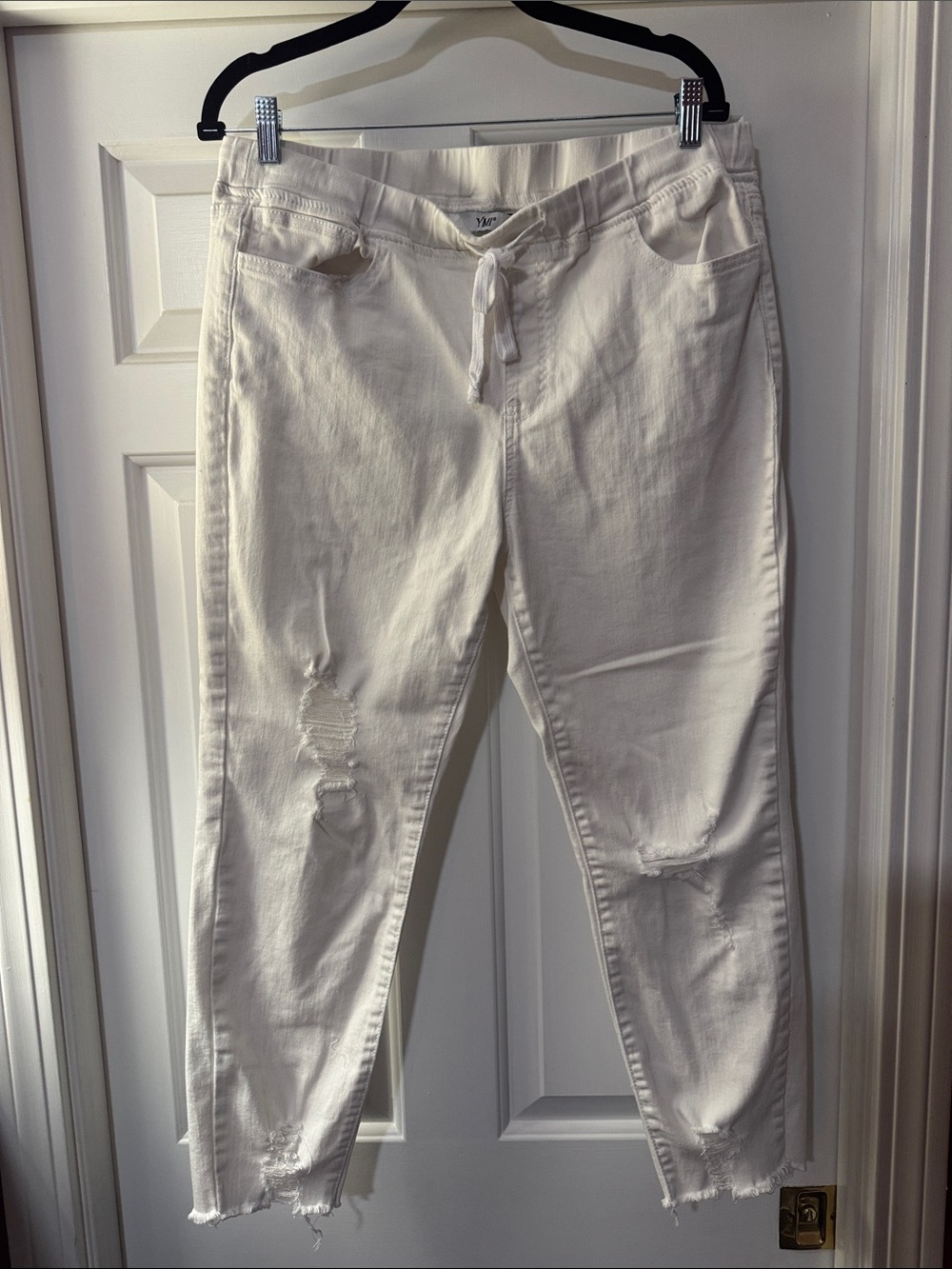 YMI Cream Distressed Boyfriend Jeans